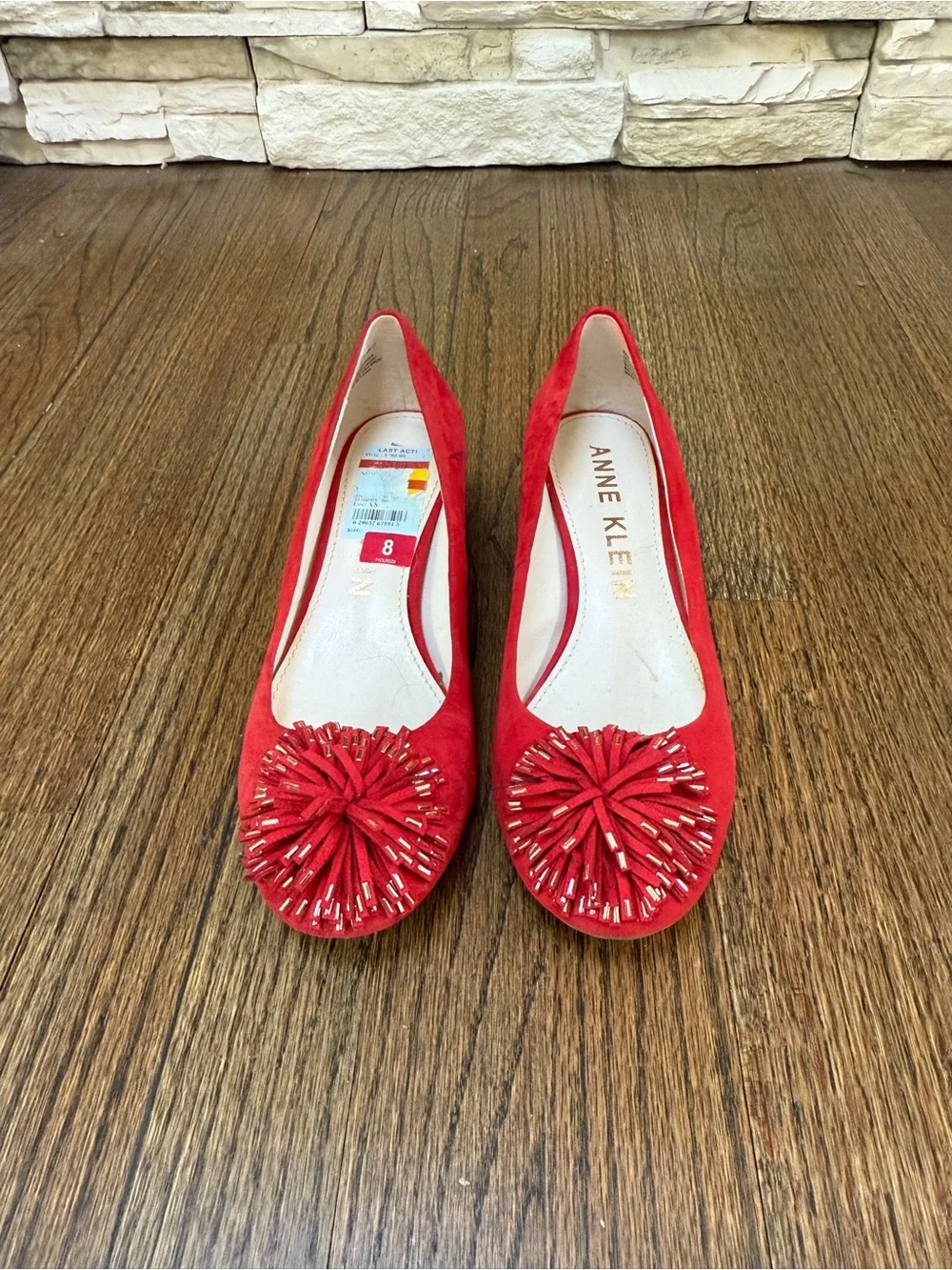 Anne Klein Red Suede Pom-Pom Flats